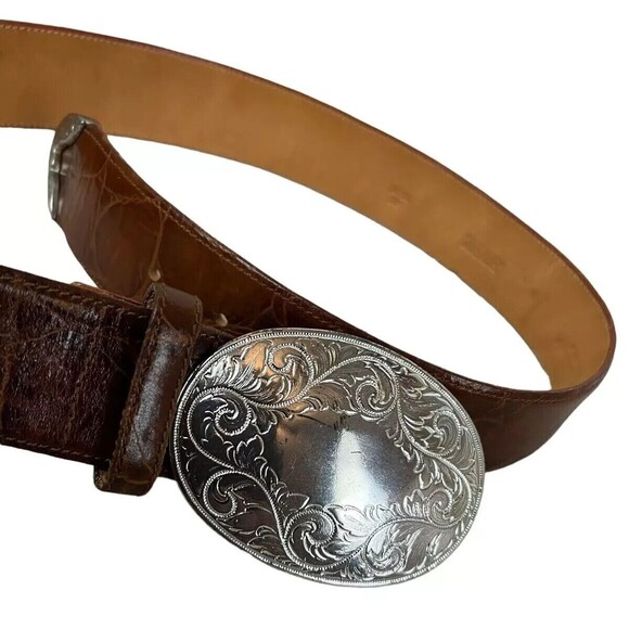 Zele Western Belt  Women's M  Brown Croc Embossed Leather w Decorative Buckle - Picture 4 of 9